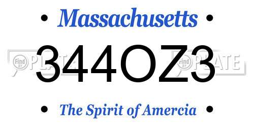 344OZ3 Massachusetts License Plate