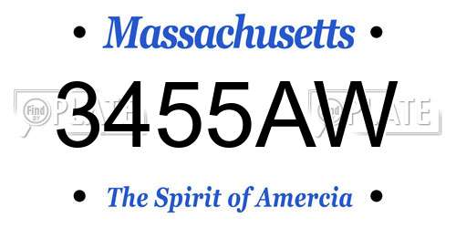 3455AW Massachusetts License Plate