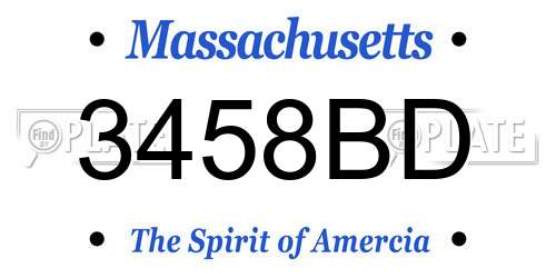 3458BD Massachusetts License Plate