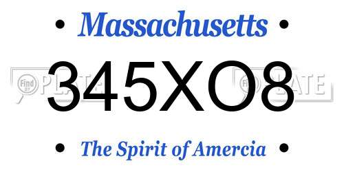 345XO8 Massachusetts License Plate