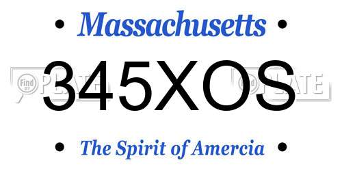 345XOS Massachusetts License Plate