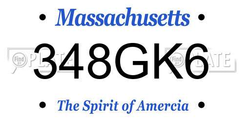 348GK6 Massachusetts License Plate