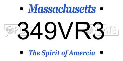 349VR3 Massachusetts License Plate