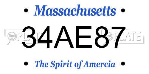 34AE87 Massachusetts License Plate