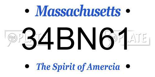 34BN61 Massachusetts License Plate