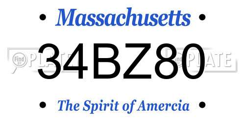 34BZ80 Massachusetts License Plate