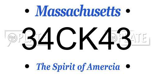 34CK43 Massachusetts License Plate