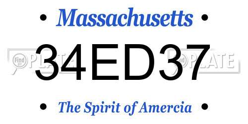 34ED37 Massachusetts License Plate