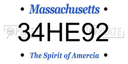 34HE92 Massachusetts License Plate
