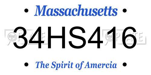 34HS416 Massachusetts License Plate