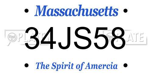 34JS58 Massachusetts License Plate
