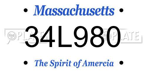 34L980 Massachusetts License Plate