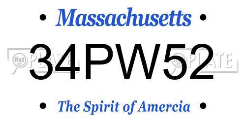 34PW52 Massachusetts License Plate