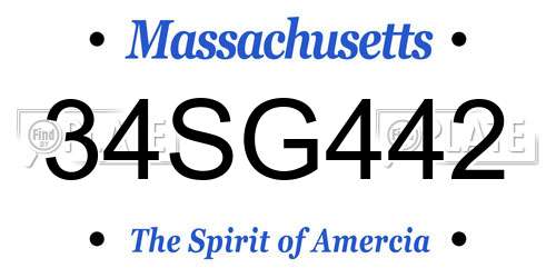 34SG442 Massachusetts License Plate