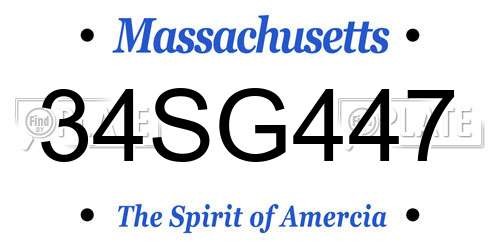 34SG447 Massachusetts License Plate