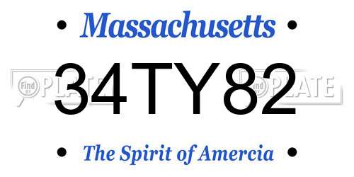 34TY82 Massachusetts License Plate