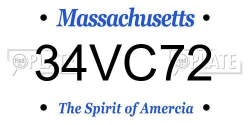 34VC72 Massachusetts License Plate