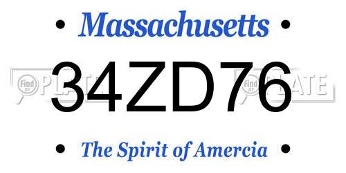 34ZD76 Massachusetts License Plate