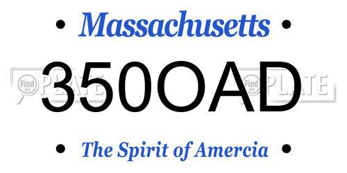 350OAD Massachusetts License Plate