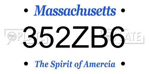 352ZB6 Massachusetts License Plate