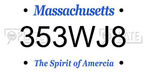 353WJ8 Massachusetts License Plate
