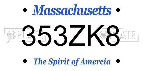 353ZK8 Massachusetts License Plate