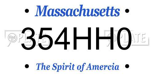354HH0 Massachusetts License Plate