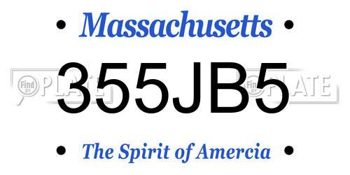 355JB5 Massachusetts License Plate