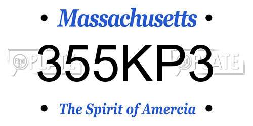 355KP3 Massachusetts License Plate