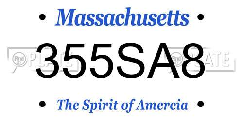 355SA8 Massachusetts License Plate