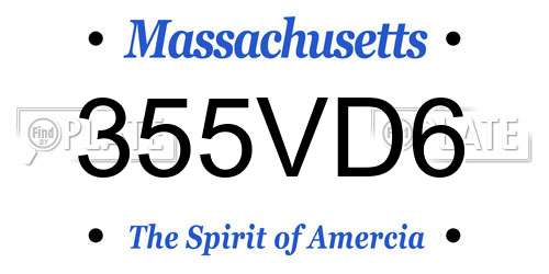 355VD6 Massachusetts License Plate