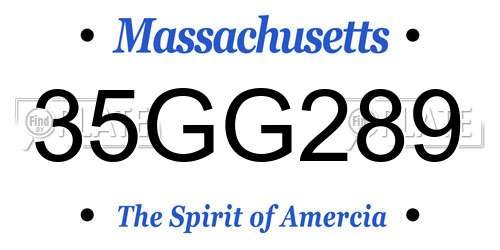 35GG289 Massachusetts License Plate