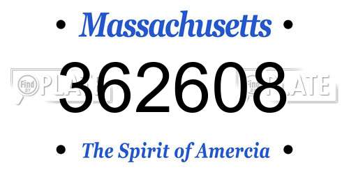 362608 Massachusetts License Plate