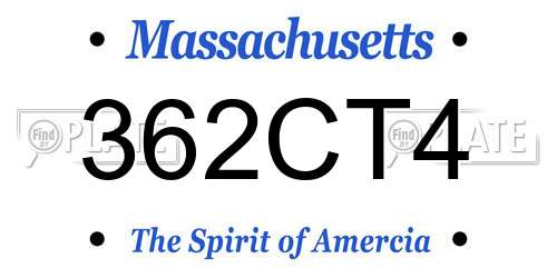 362CT4 Massachusetts License Plate