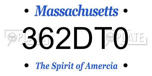 362DT0 Massachusetts License Plate