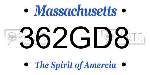 362GD8 Massachusetts License Plate