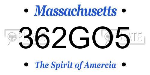 362GO5 Massachusetts License Plate