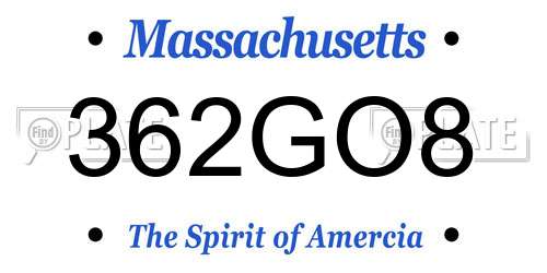 362GO8 Massachusetts License Plate