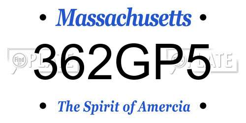 362GP5 Massachusetts License Plate