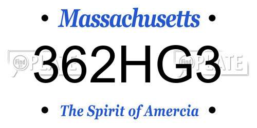 362HG3 Massachusetts License Plate