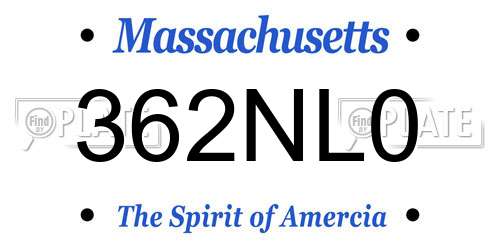 362NL0 Massachusetts License Plate