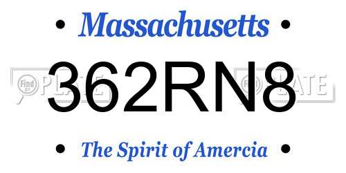 362RN8 Massachusetts License Plate