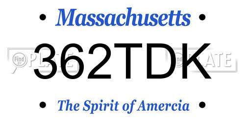 362TDK Massachusetts License Plate