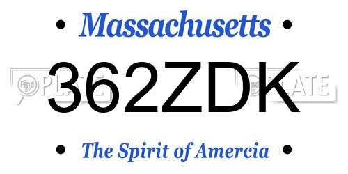 362ZDK Massachusetts License Plate