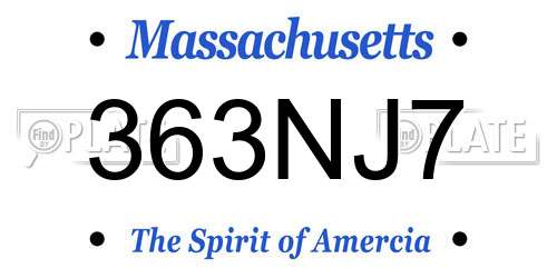 363NJ7 Massachusetts License Plate