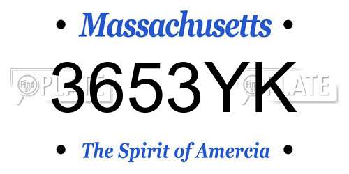 3653YK Massachusetts License Plate