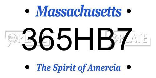 365HB7 Massachusetts License Plate