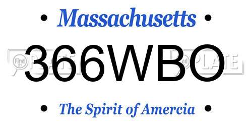 366WBO Massachusetts License Plate