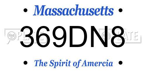 369DN8 Massachusetts License Plate