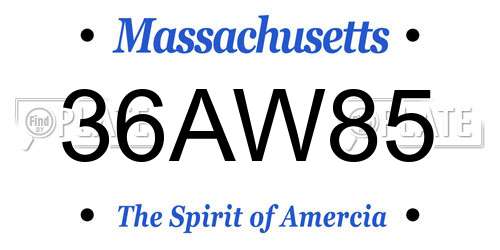 36AW85 Massachusetts License Plate
